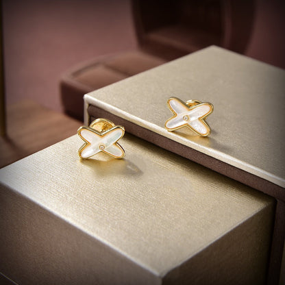 [LUXE NOBLE] JEUX DE WHITE POP GOLD DIAMOND EARRINGS