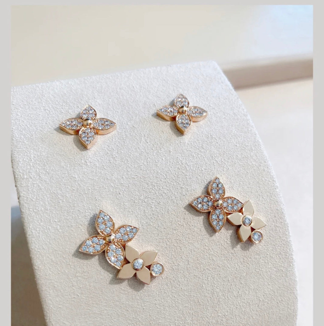 [LUXE NOBLE]STAR BLOSSOM STUD EARRINGS PINK GOLD DIAMONDS