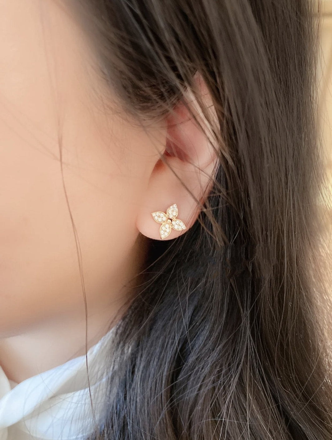 [LUXE NOBLE]STAR BLOSSOM STUD EARRINGS PINK GOLD DIAMONDS