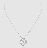 [LUXE NOBLE]CLOVER 25MM LARGE PENDANT DIAMOND PAVED SILVER NECKLACE