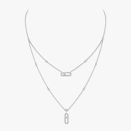 [LUXE]2 Rows Rose Gold Diamond Pave_ Necklace Move Uno
