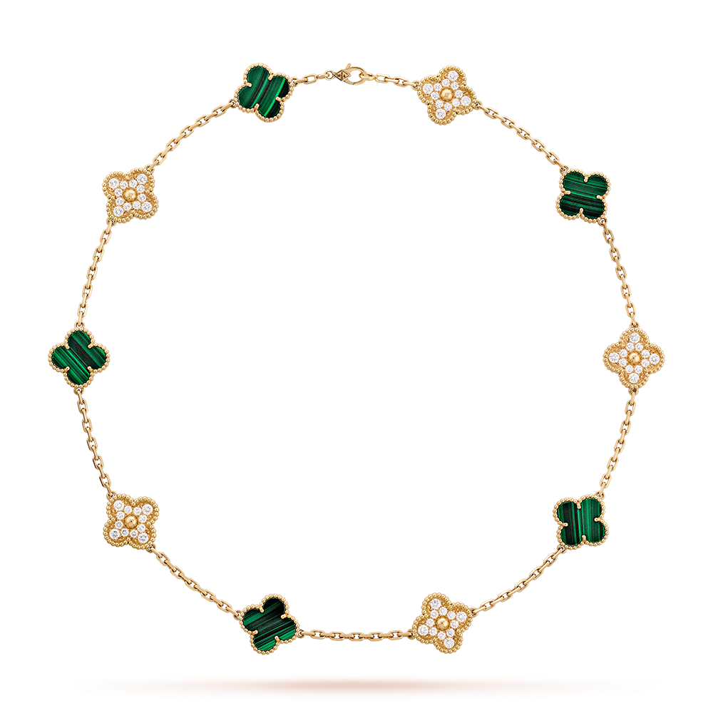 [LUXE NOBLE]CLOVER 10 MOTIFS MALACHITE DIAMOND NECKLACE