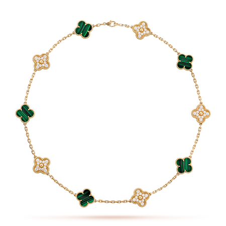 [LUXE NOBLE]CLOVER 10 MOTIFS MALACHITE DIAMOND NECKLACE