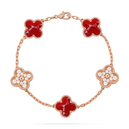 [LUXE NOBLE]CLOVER 5 MOTIF RED PATTERN BRACELET COLLECTION