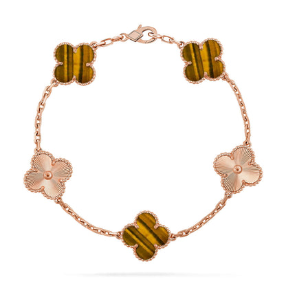 [LUXE NOBLE] CLOVER 5 MOTIFS TIGER EYE BRACELET COLLECTION