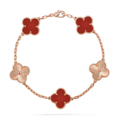 [LUXE NOBLE] CLOVER 5 MOTIF RED CORNELIAN BRACELET COLLECTION