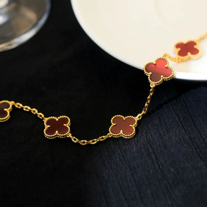 [LUXE NOBLE] CLOVER 5 MOTIF RED CORNELIAN BRACELET COLLECTION