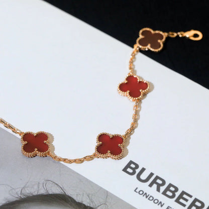 [LUXE NOBLE] CLOVER 5 MOTIF RED CORNELIAN BRACELET COLLECTION