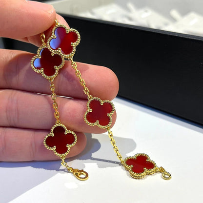 [LUXE NOBLE] CLOVER 5 MOTIF RED CORNELIAN BRACELET COLLECTION