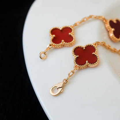 [LUXE NOBLE] CLOVER 5 MOTIF RED CORNELIAN BRACELET COLLECTION