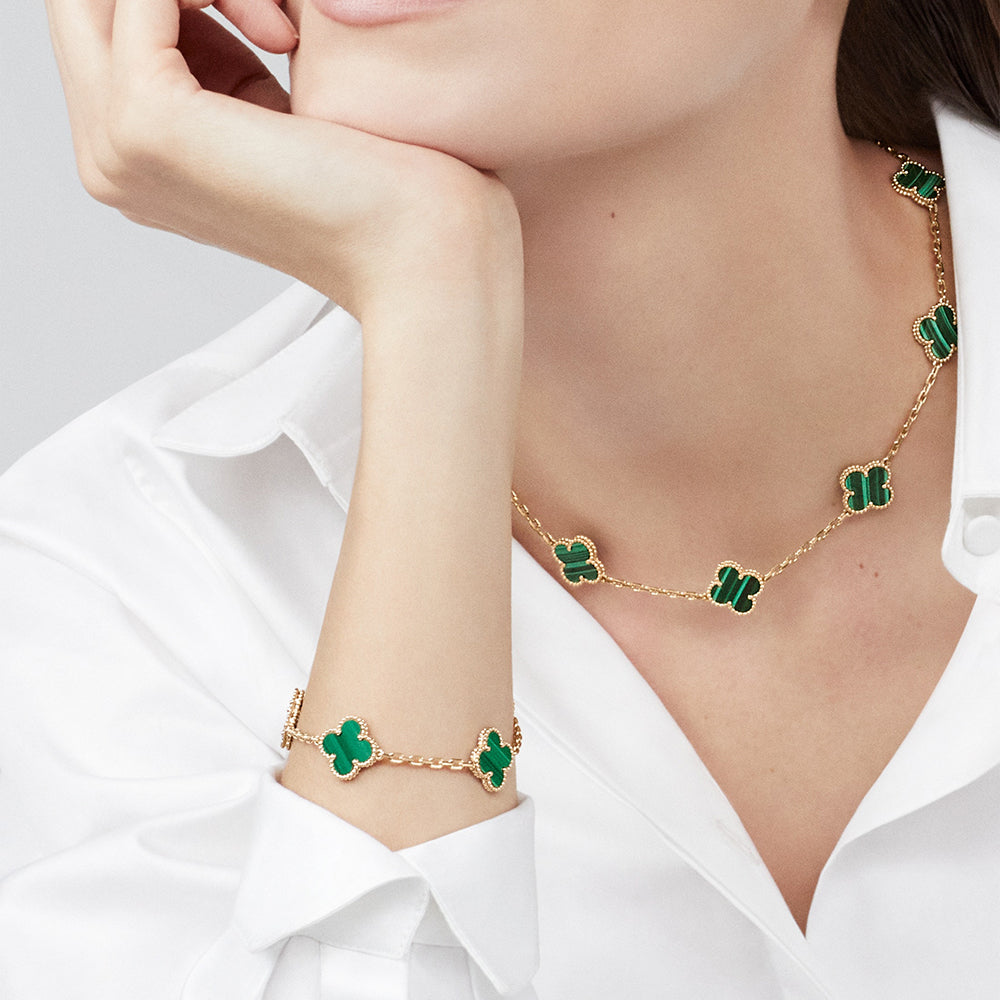[LUXE NOBLE]CLOVER 10 MOTIFS MALACHITE NECKLACE