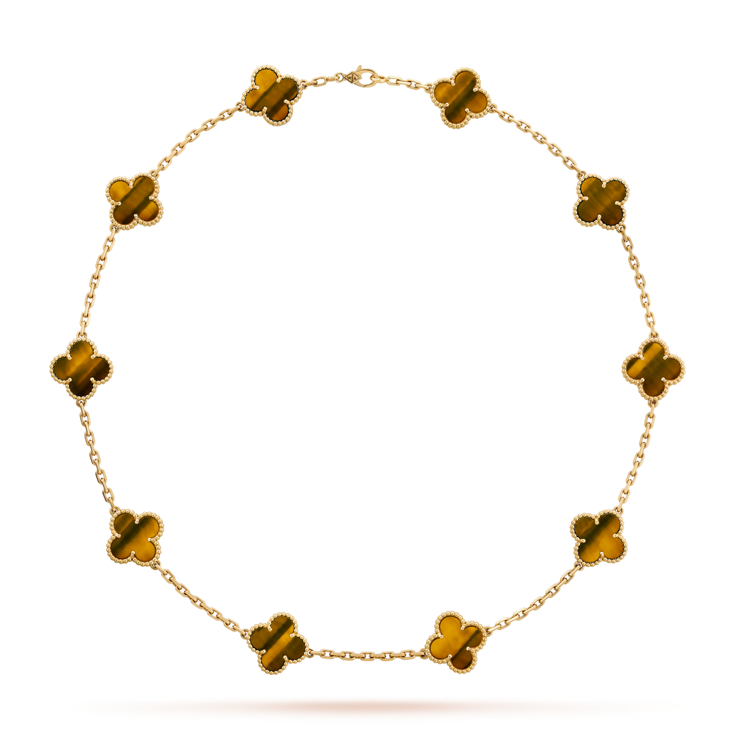 [LUXE NOBLE] CLOVER 10 MOTIFS TIGER EYE HALSKETTE