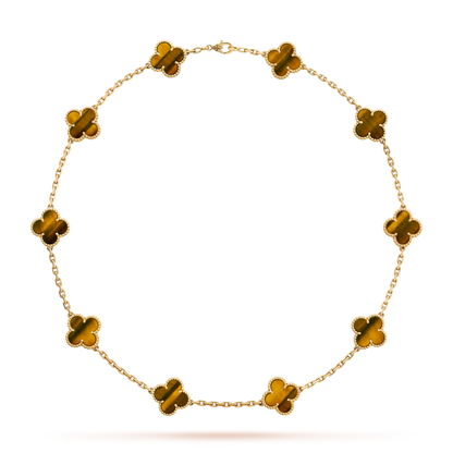 [LUXE NOBLE] CLOVER 10 MOTIFS TIGER EYE HALSKETTE