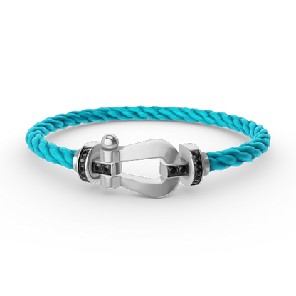 [LUXE NOBLE] FORCE Großes Hufeisen Schwarzes Diamantarmband Silber