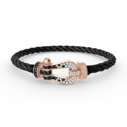 [LUXE NOBLE] FORCE Großes Hufeisen Schwarz Weiß Diamantarmband Roségold