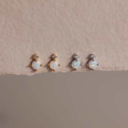 Opal- und Diamant-Ohrstecker mit flacher Rückseite