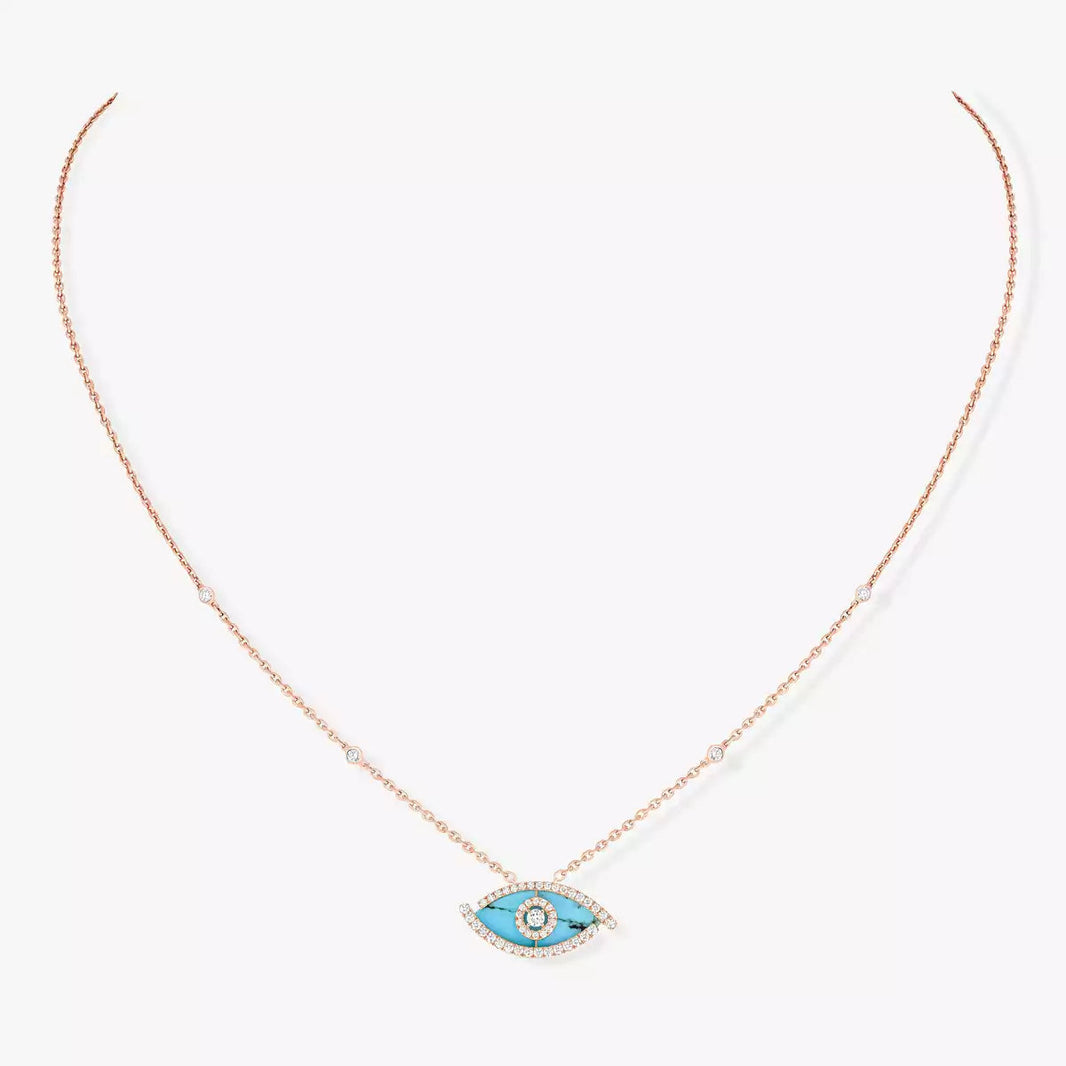 [LUXE]Lucky Eye Diamond Necklace in Rose Gold and Turquoise