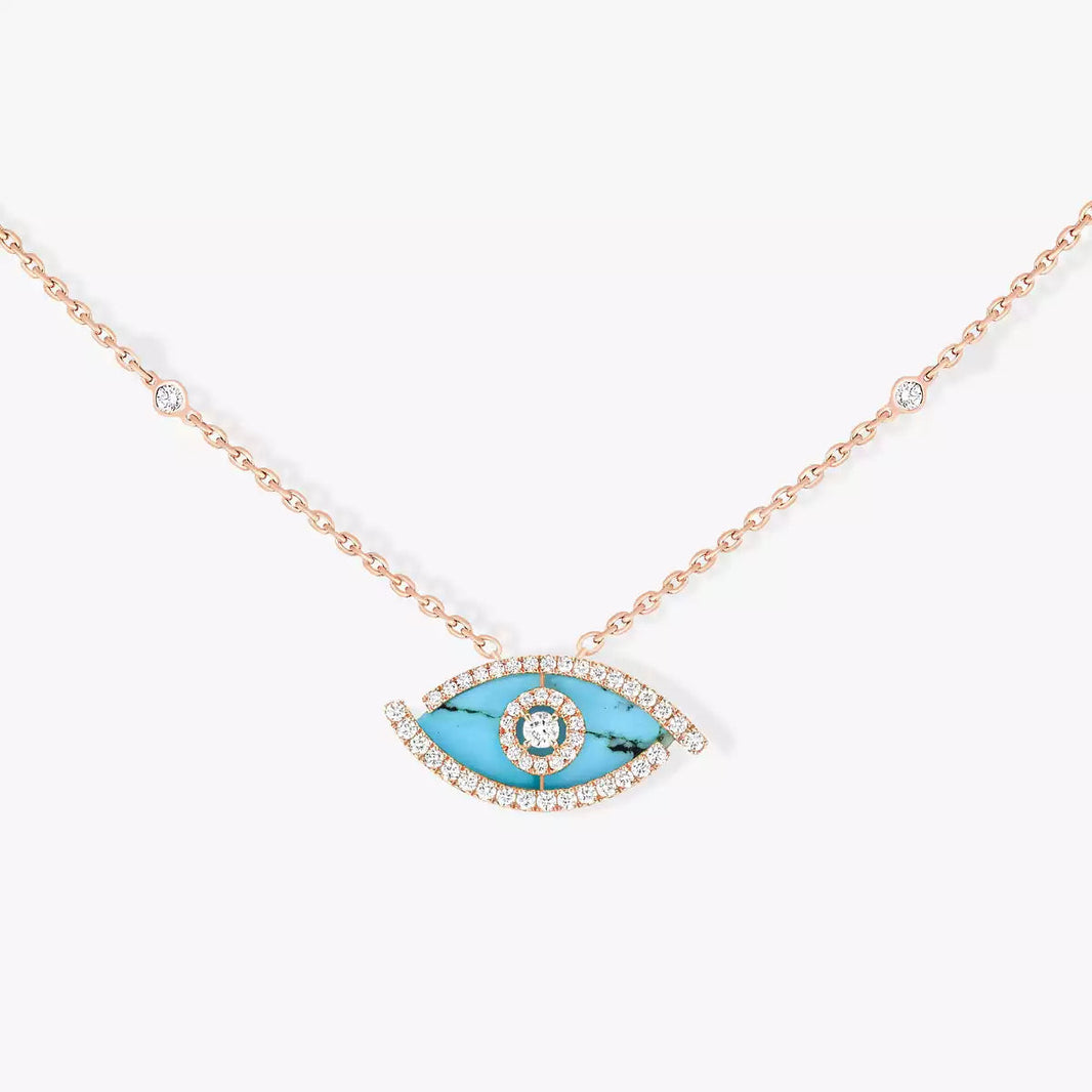 [LUXE]Lucky Eye Diamond Necklace in Rose Gold and Turquoise