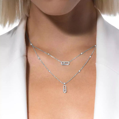 [LUXE]2 Rows Rose Gold Diamond Pave_ Necklace Move Uno