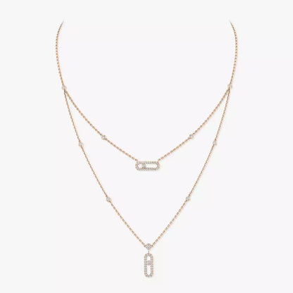 [LUXE]2 Rows Rose Gold Diamond Pave_ Necklace Move Uno