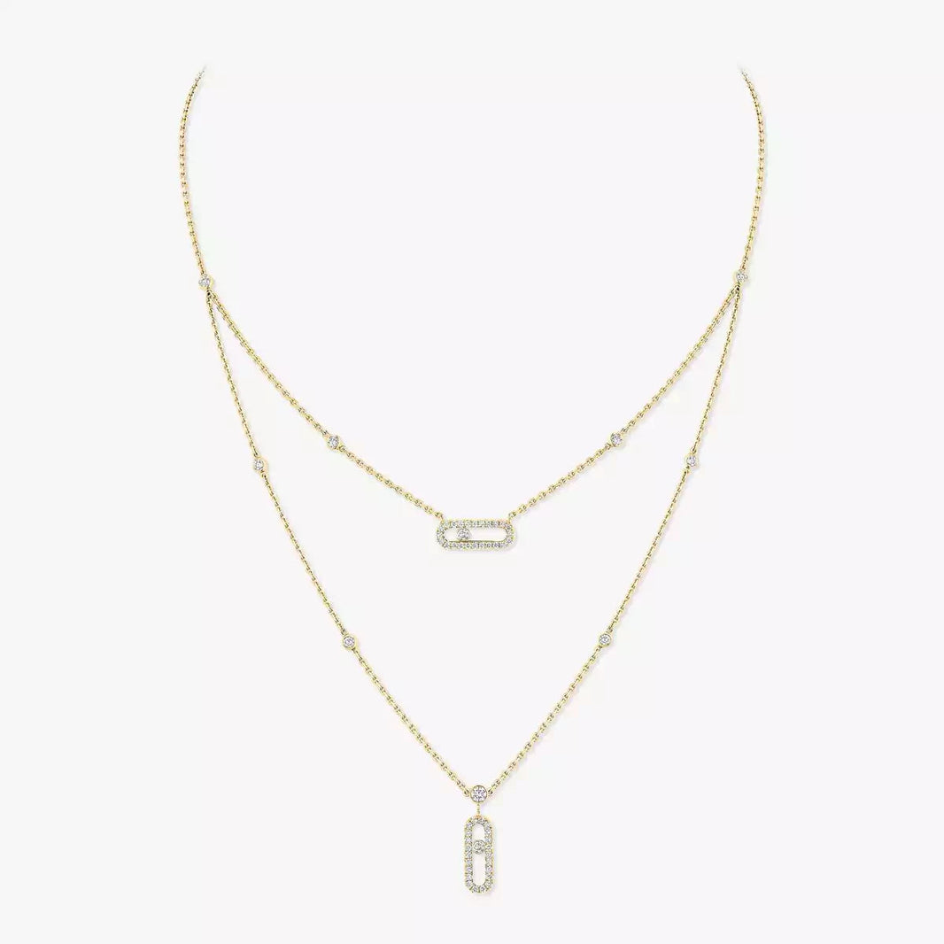 [LUXE]2 Rows Rose Gold Diamond Pave_ Necklace Move Uno