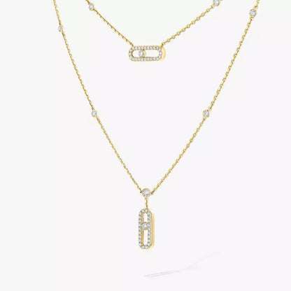 [LUXE]2 Rows Rose Gold Diamond Pave_ Necklace Move Uno