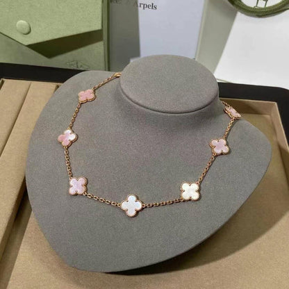 [LUXE NOBLE]CLOVER 10 MOTIFS PINK MOP NECKLACE