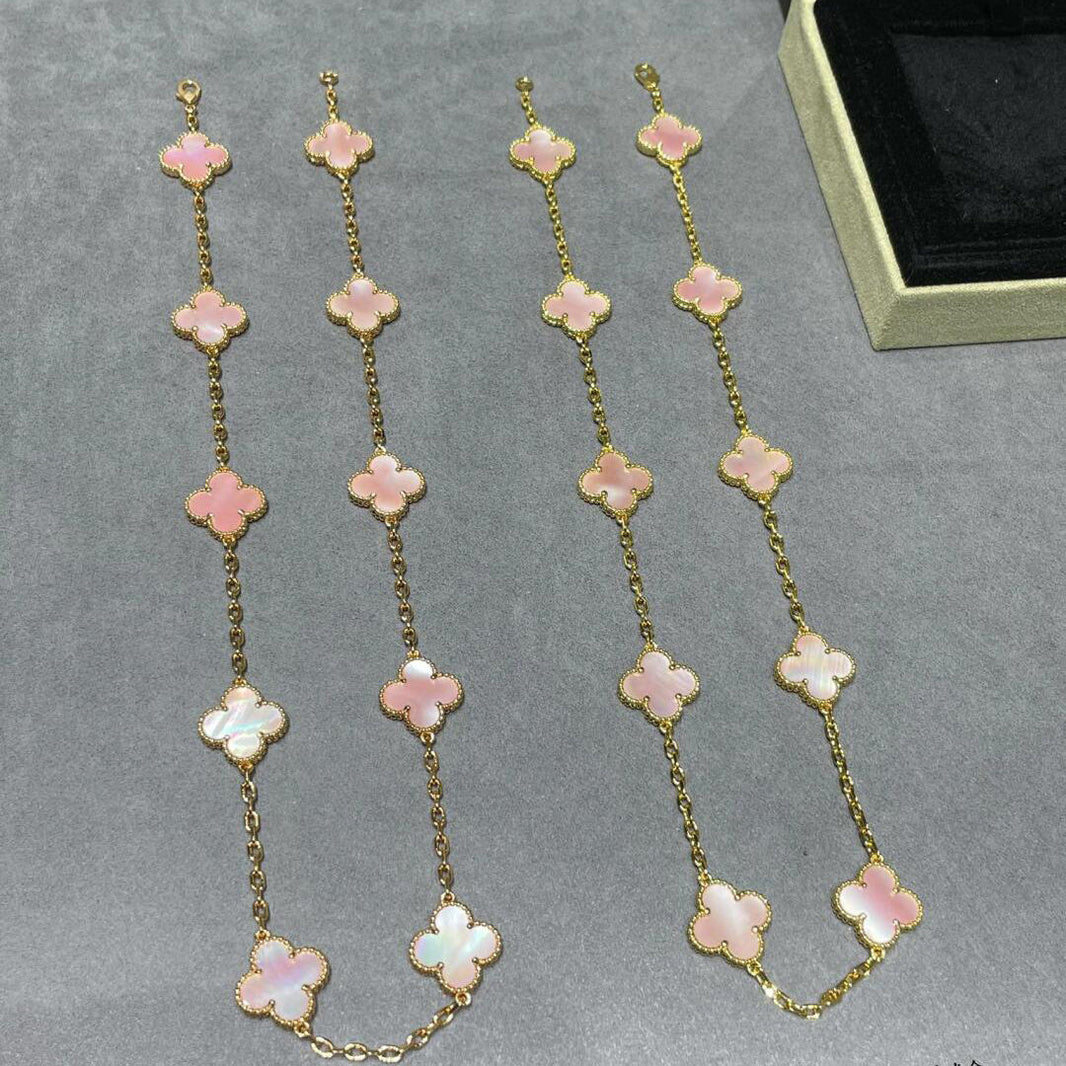 [LUXE NOBLE]CLOVER 10 MOTIFS PINK MOP NECKLACE