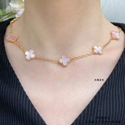 [LUXE NOBLE]CLOVER 10 MOTIFS PINK MOP NECKLACE