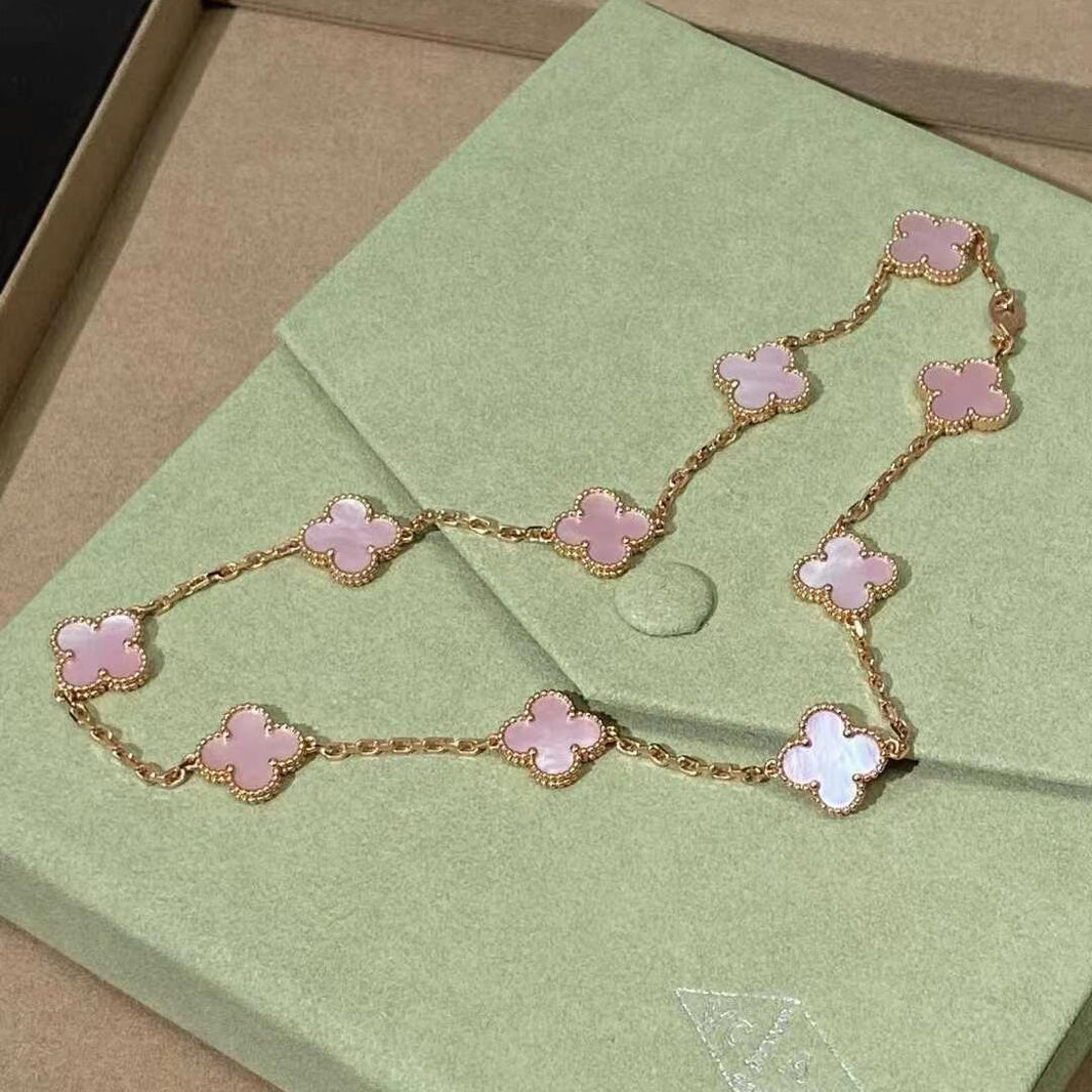 [LUXE NOBLE]CLOVER 10 MOTIFS PINK MOP NECKLACE