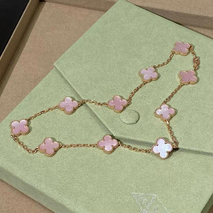 [LUXE NOBLE]CLOVER 10 MOTIFS PINK MOP NECKLACE