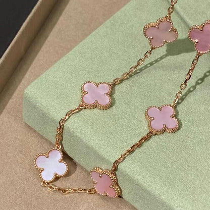 [LUXE NOBLE]CLOVER 10 MOTIFS PINK MOP NECKLACE