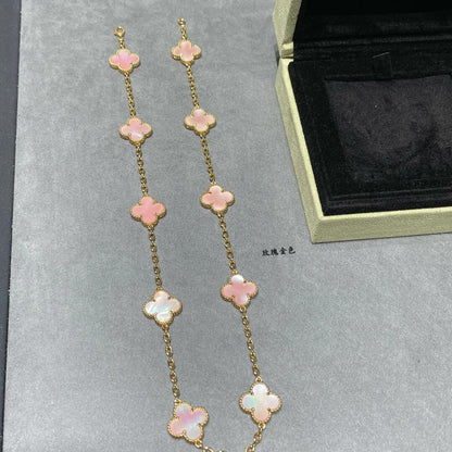 [LUXE NOBLE]CLOVER 10 MOTIFS PINK MOP NECKLACE