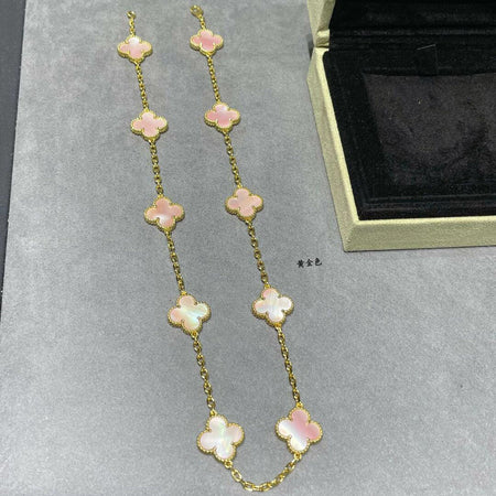 [LUXE NOBLE]CLOVER 10 MOTIFS PINK MOP NECKLACE