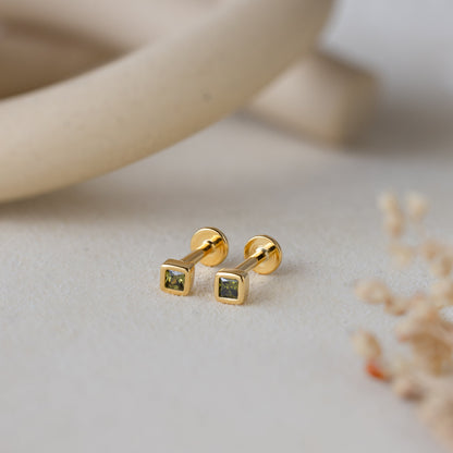 Square Bezel Birthstone Flatback Studs
