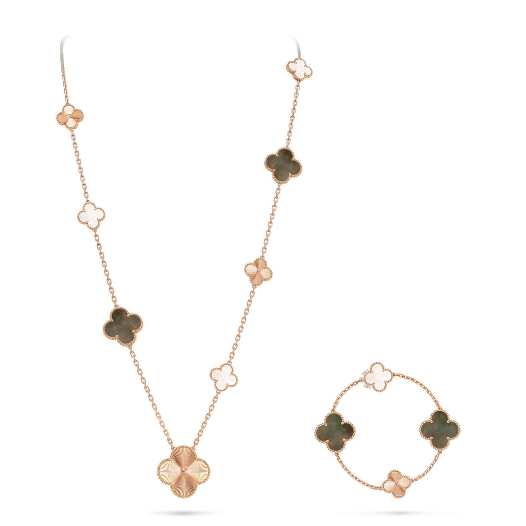 [LUXE NOBLE]DETACHABLE CLOVER 15(11+4) FLOWER ROSE GOLD NECKLACE SET