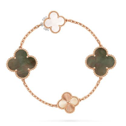 [LUXE NOBLE]DETACHABLE CLOVER 15(11+4) FLOWER ROSE GOLD NECKLACE SET
