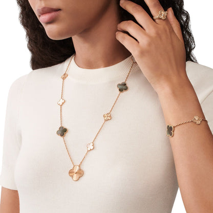 [LUXE NOBLE]DETACHABLE CLOVER 15(11+4) FLOWER ROSE GOLD NECKLACE SET