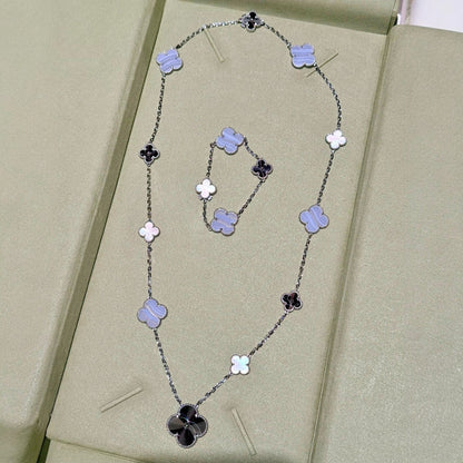 [LUXE NOBLE]DETACHABLE CLOVER 15(11+4) FLOWER SILVER NECKLACE SET