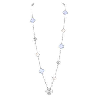 [LUXE NOBLE]DETACHABLE CLOVER 15(11+4) FLOWER SILVER NECKLACE SET