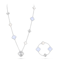 [LUXE NOBLE]DETACHABLE CLOVER 15(11+4) FLOWER SILVER NECKLACE SET