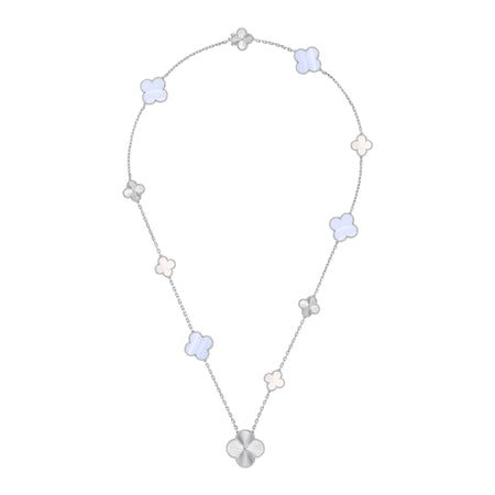 [LUXE NOBLE]DETACHABLE CLOVER 15(11+4) FLOWER SILVER NECKLACE SET