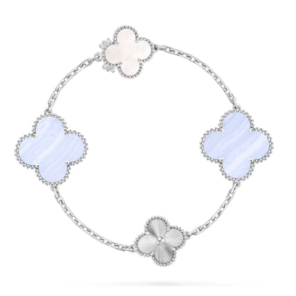 [LUXE NOBLE]DETACHABLE CLOVER 15(11+4) FLOWER SILVER NECKLACE SET
