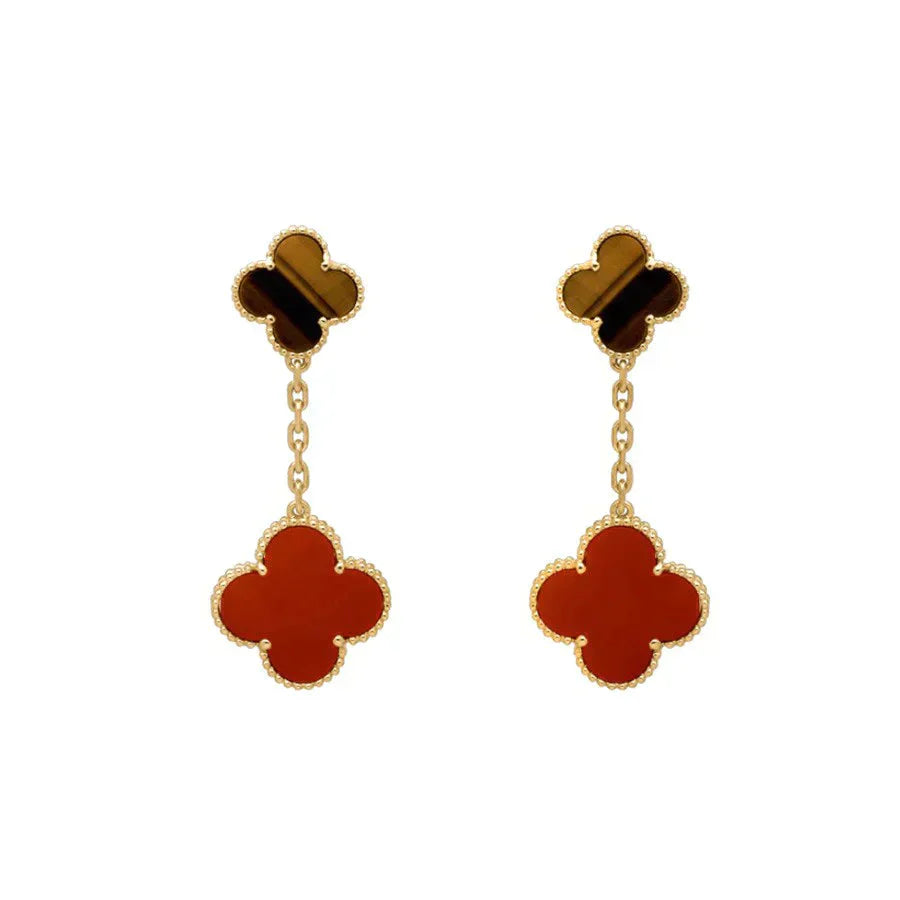 [LUXE NOBLE]CLOVER  2 MOTIF  TIGER EYE CARNELIAN EARRINGS