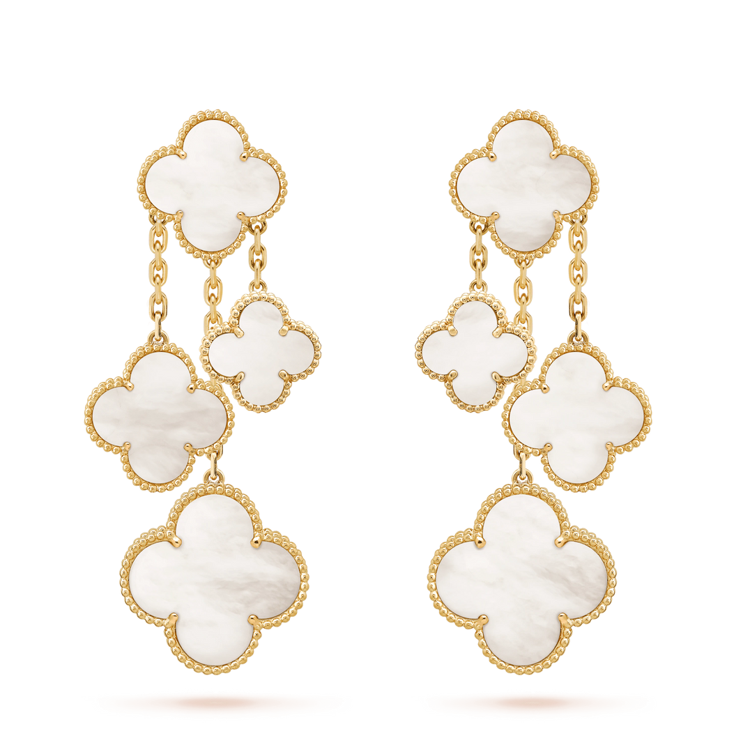 [LUXE NOBLE]CLOVER EARRINGS WHITE MOP 4 MOTIFS GOLD