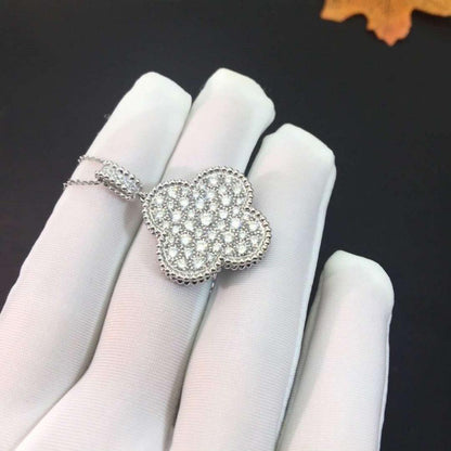 [LUXE NOBLE]CLOVER 25MM SILVER FULL DIAMOND BIG CLOVER NECKLACE