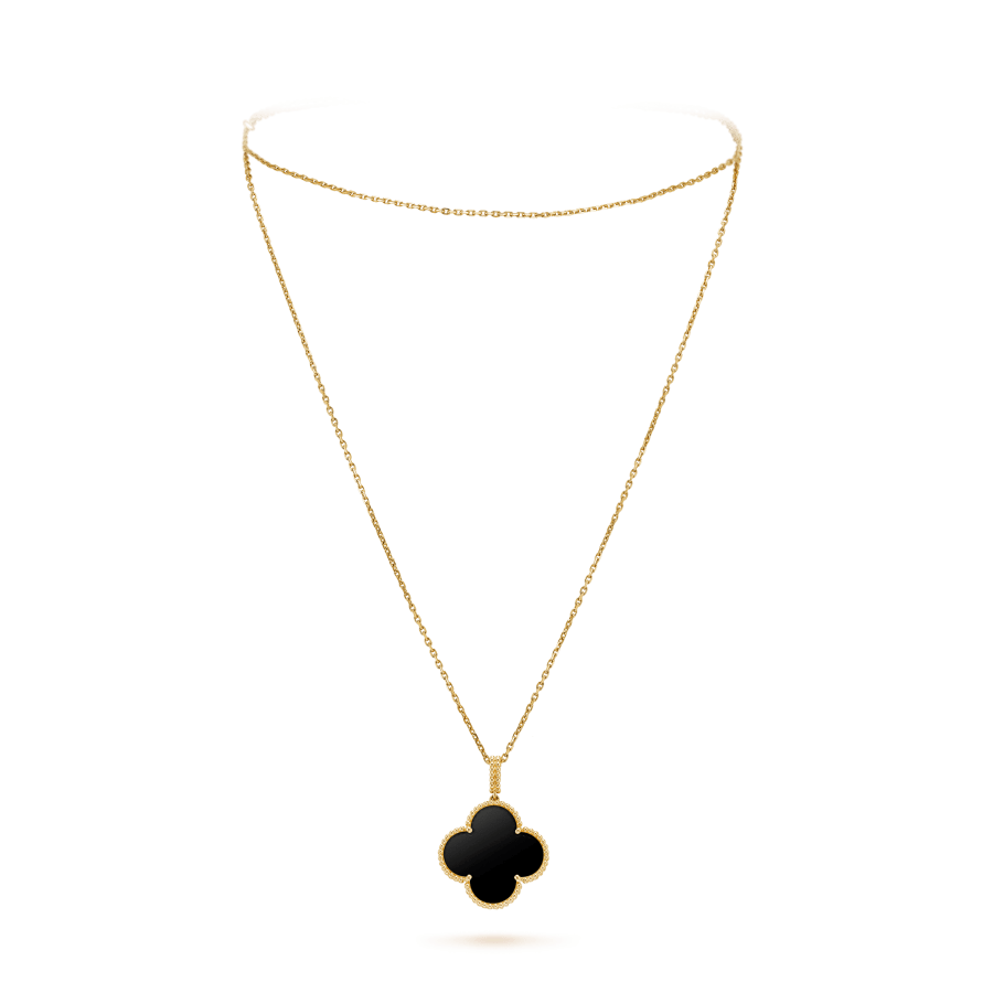 [LUXE NOBLE]CLOVER 25MM GOLD ONYX BIG CLOVER NECKLACE