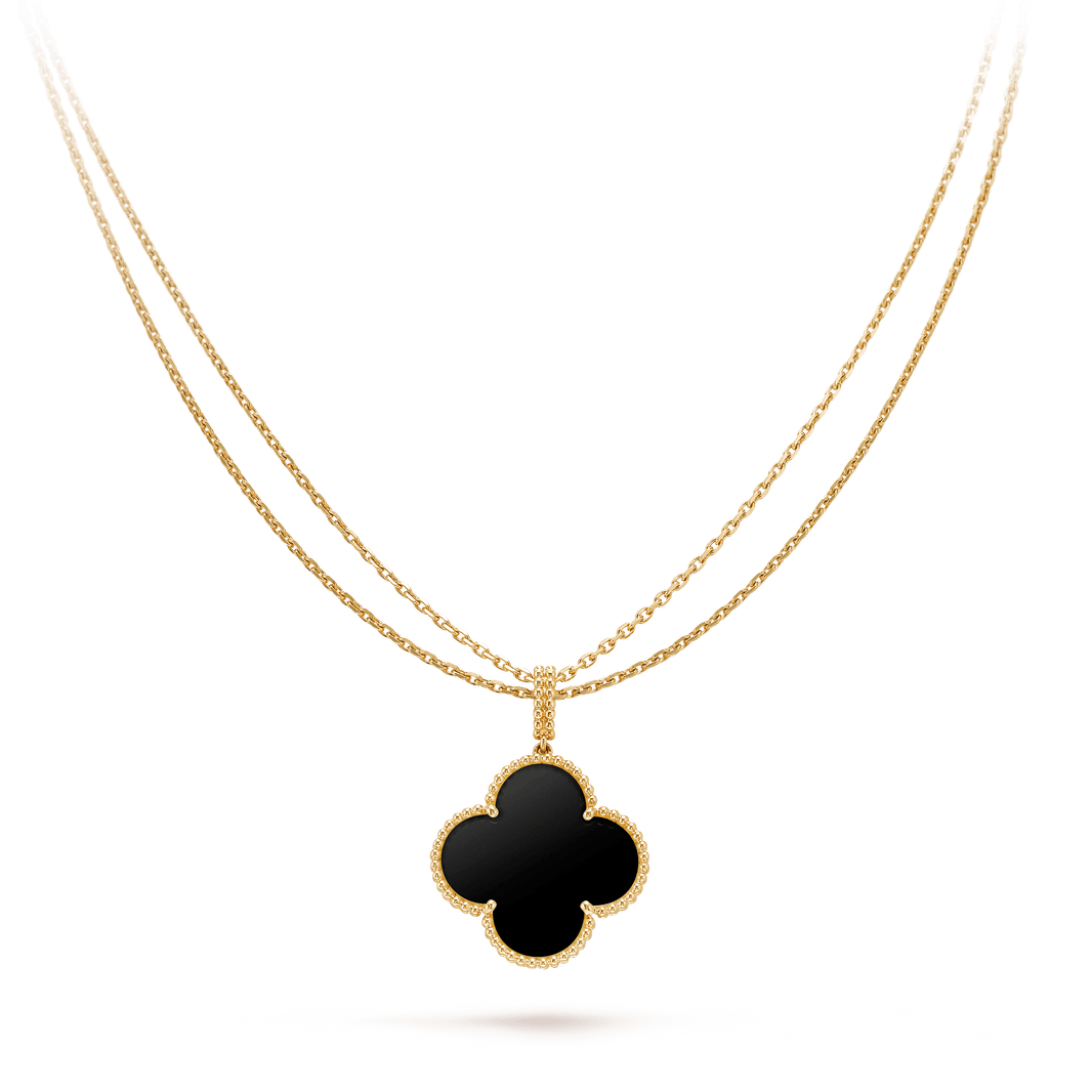 [LUXE NOBLE]CLOVER 25MM GOLD ONYX BIG CLOVER NECKLACE