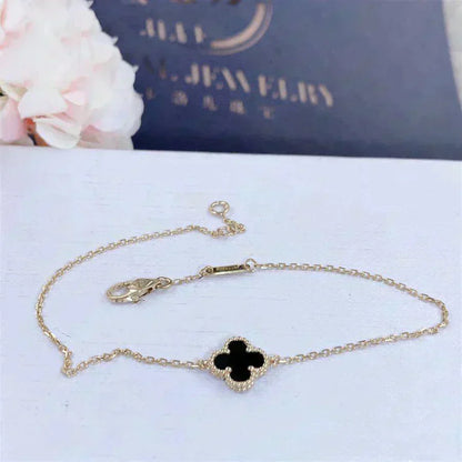 [LUXE NOBLE]CLOVER ONYX SINGLE FLOWER BRACELET