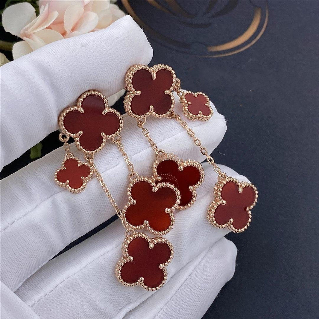 [LUXE NOBLE]CLOVER EARRINGS CARNELIAN 4 MOTIFS PINK GOLD